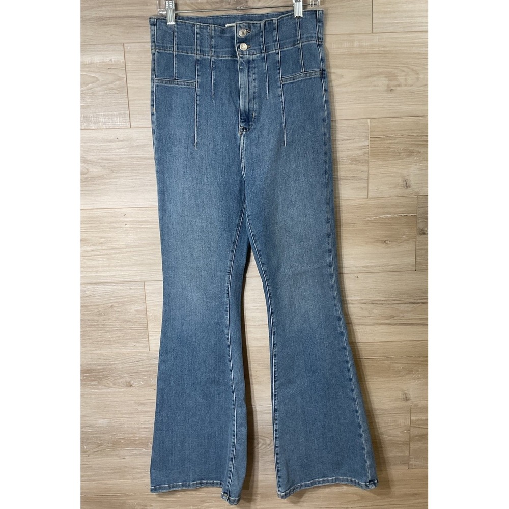 We The Free Jayde High Rise Flare Jeans Women Size 31 Stretch Denim 70s Revival